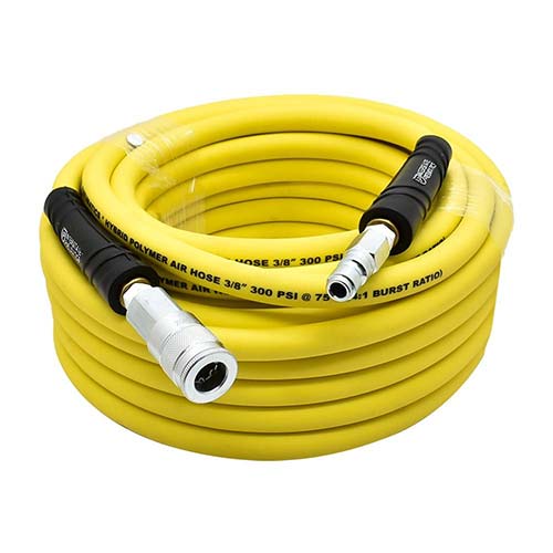 Interstate Pneumatics HH16-050A64 3/8 Inch 50 ft Yellow Hybrid Polymer Hose With 3/8 Inch Automotive Coupler & Plug