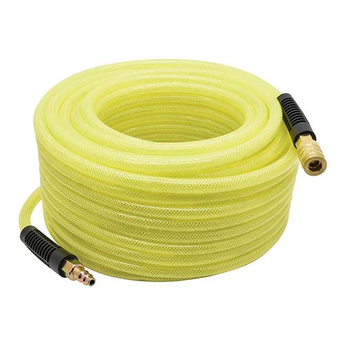 Interstate Pneumatics HU56-050H44BS 3/8" x 50 ft Rhino PolyFlex Yellow Polyurethane Hose WP 200 PSI (1/4" NPT) Solid Fitting with Coupler & Plug