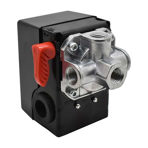 Interstate Pneumatics LF15-4H-HP Pressure Switch - 135-175 PSI Four Port 1/4 NPT Female, 6.4 Mm Vertical Brass Unloader Valve With On – Off Lever